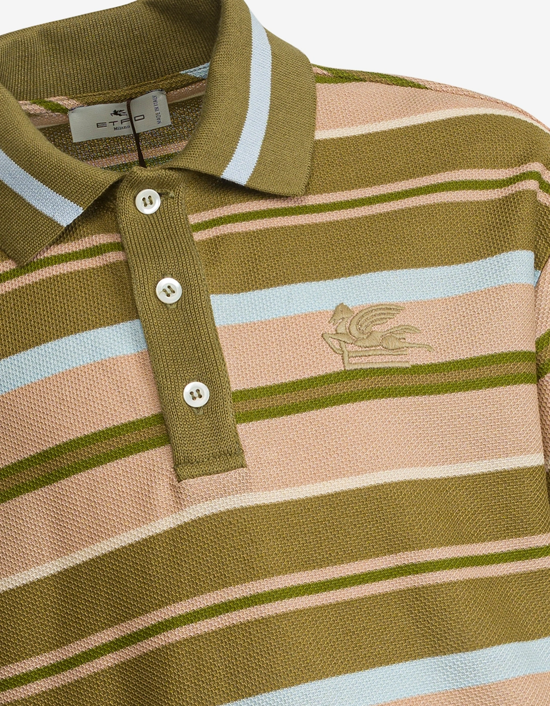 Boys Striped Polo Shirt in Green