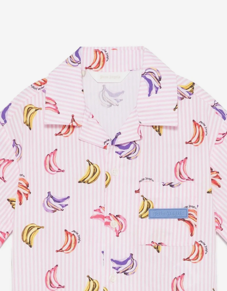 Girls AOP Bananas Cropped Shirt in Pink