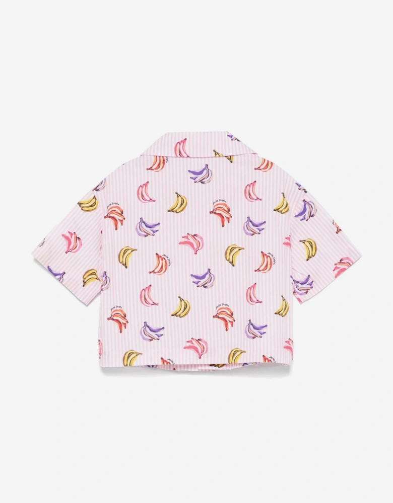 Girls AOP Bananas Cropped Shirt in Pink