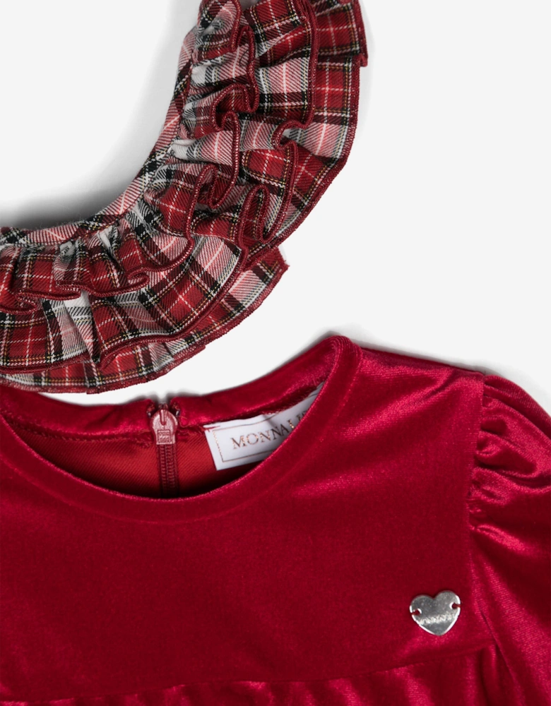 Baby Girls Dress With Tartan Collar in Red