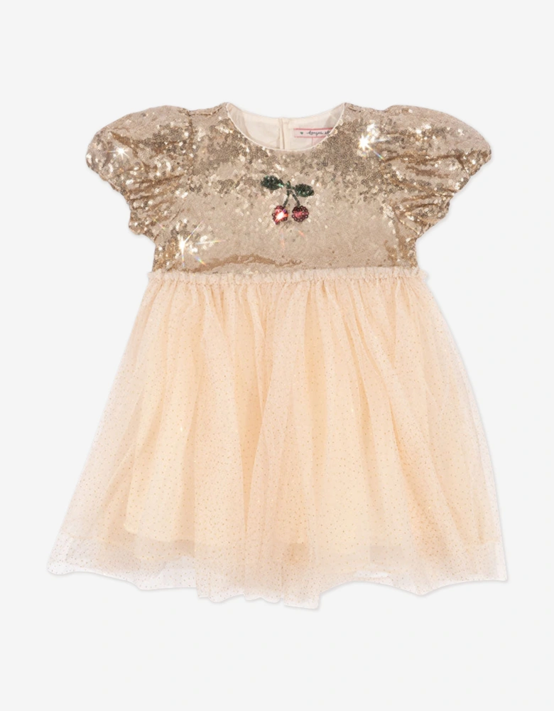 Girls Starla Puff Sleeve Dress in Gold