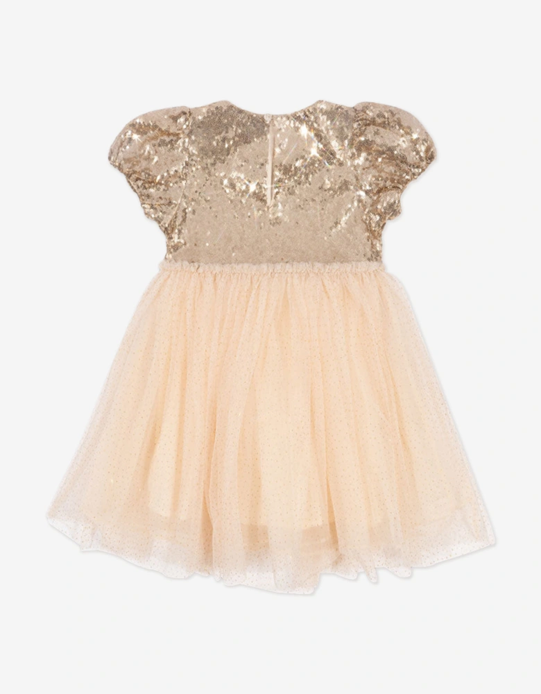 Girls Starla Puff Sleeve Dress in Gold