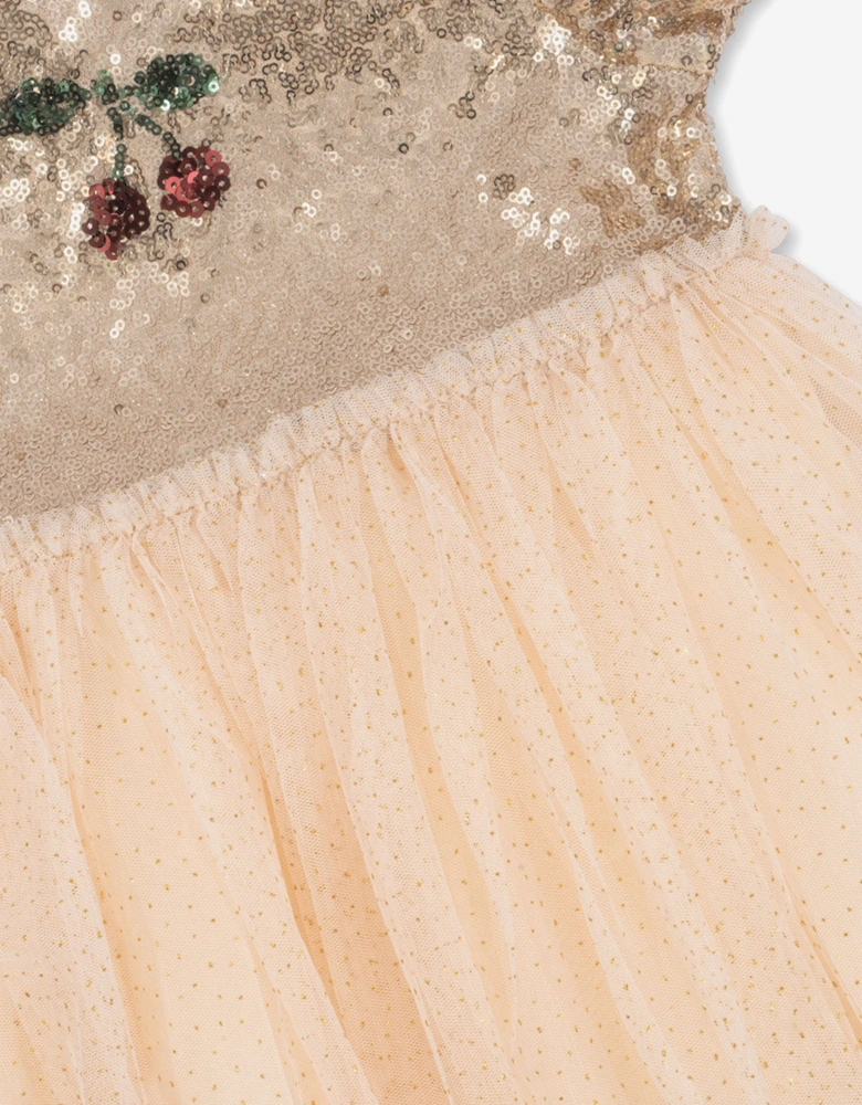 Girls Starla Puff Sleeve Dress in Gold