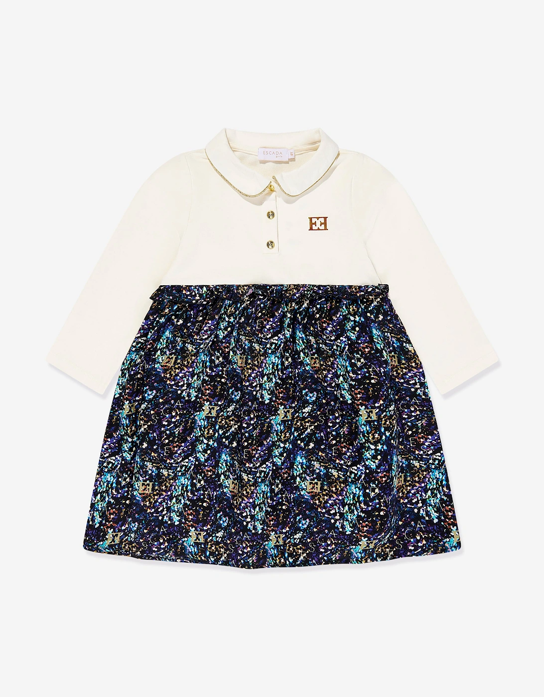 Girls Bi-material Printed Dress in Navy, 5 of 4