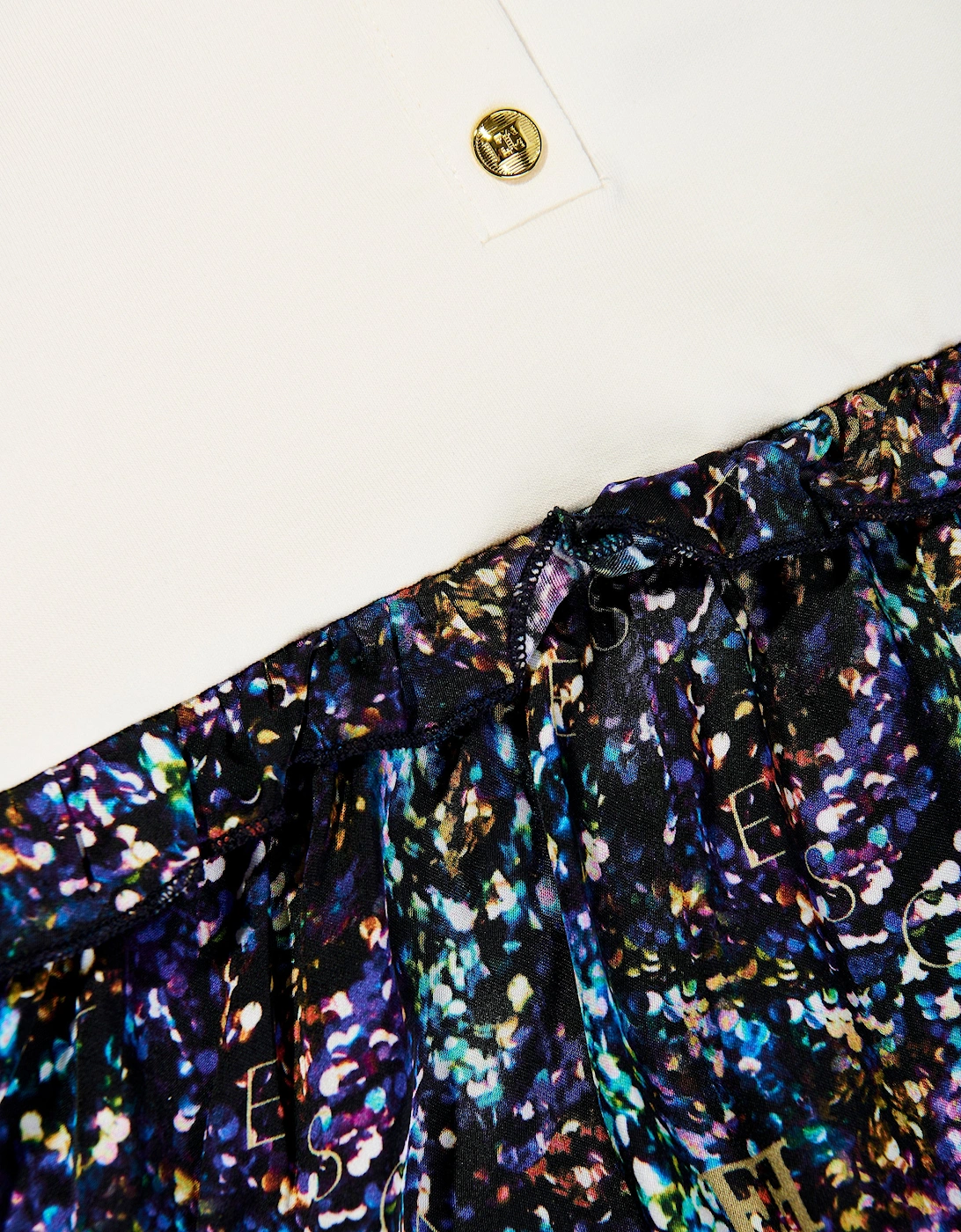 Girls Bi-material Printed Dress in Navy