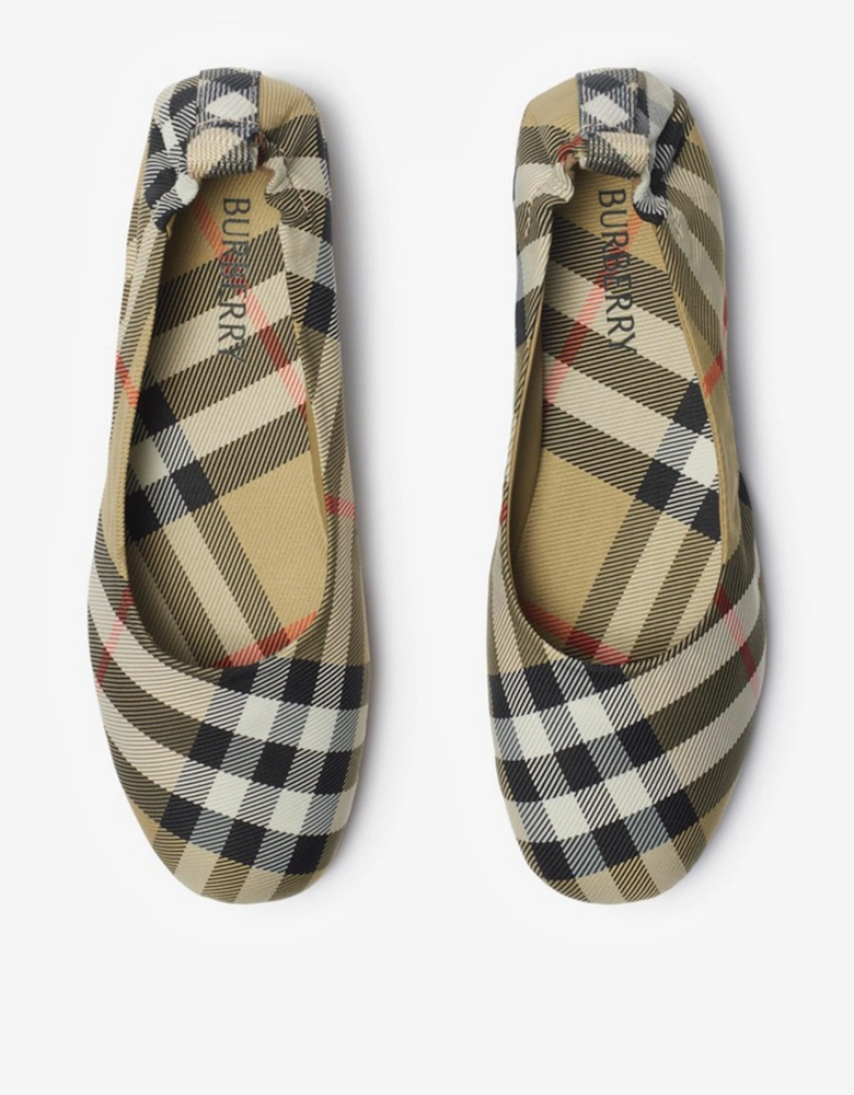 Girls Chaterley Check Ballerinas in Beige