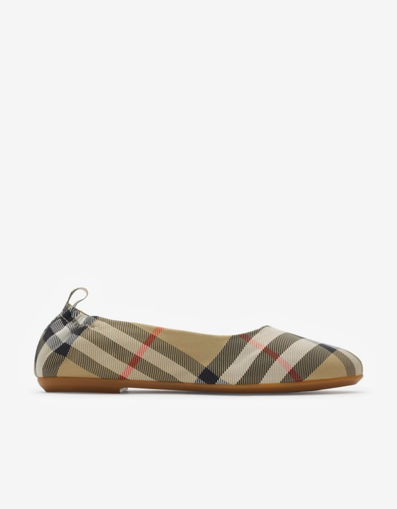 Girls Chaterley Check Ballerinas in Beige