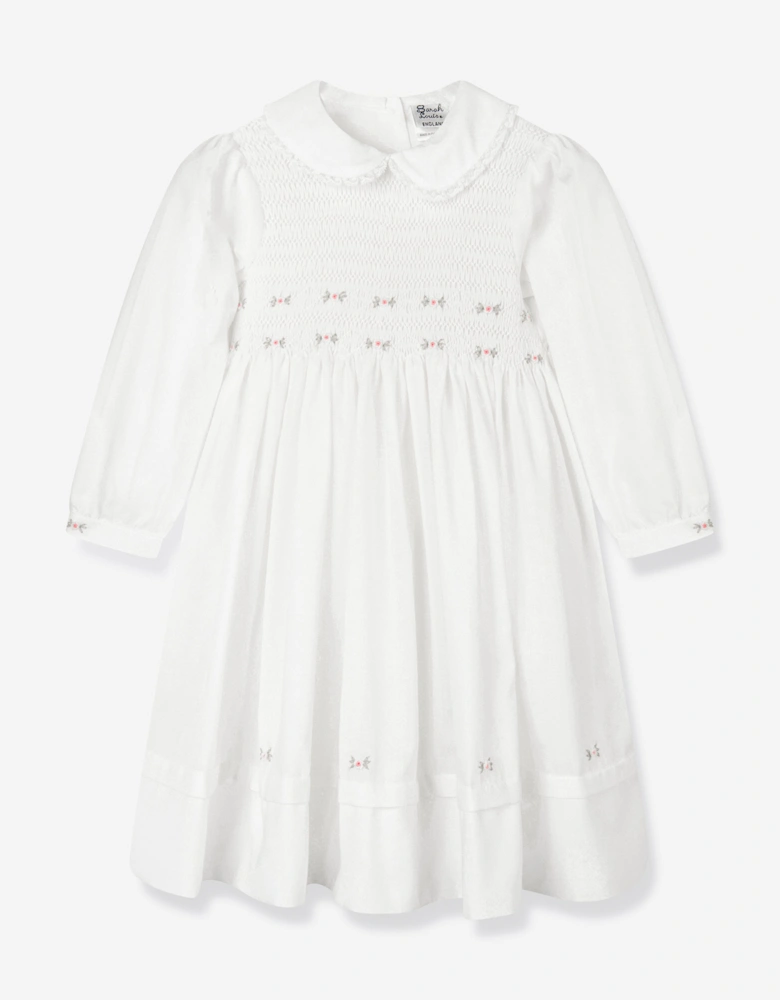 Girls Smocked Embroidered Dress in Ivory