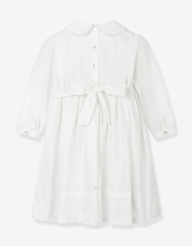 Girls Smocked Embroidered Dress in Ivory