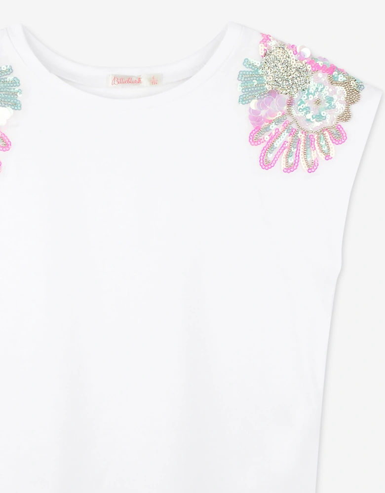 Billieblush Girls Sequin Shoulder T-Shirt in White