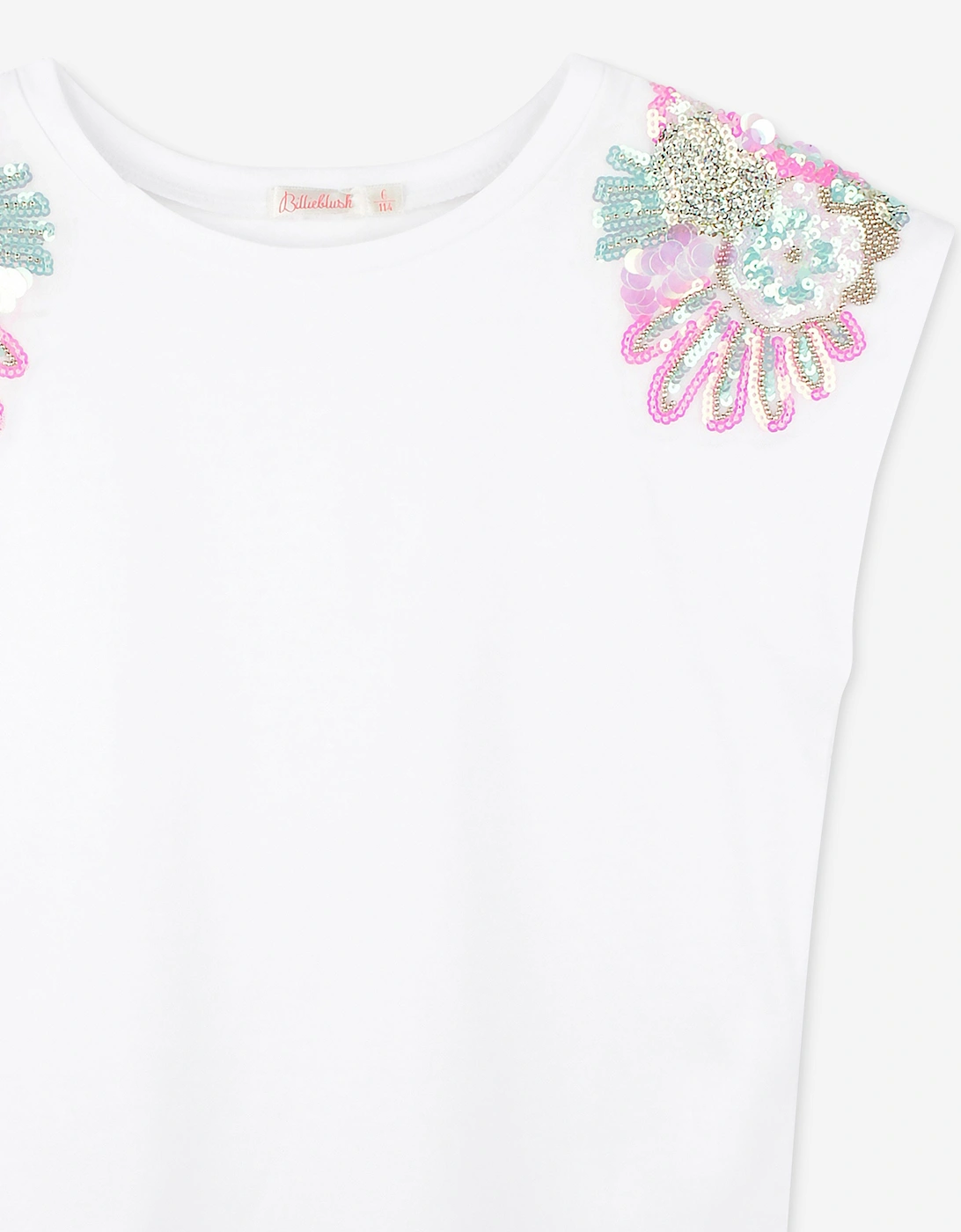 Billieblush Girls Sequin Shoulder T-Shirt in White