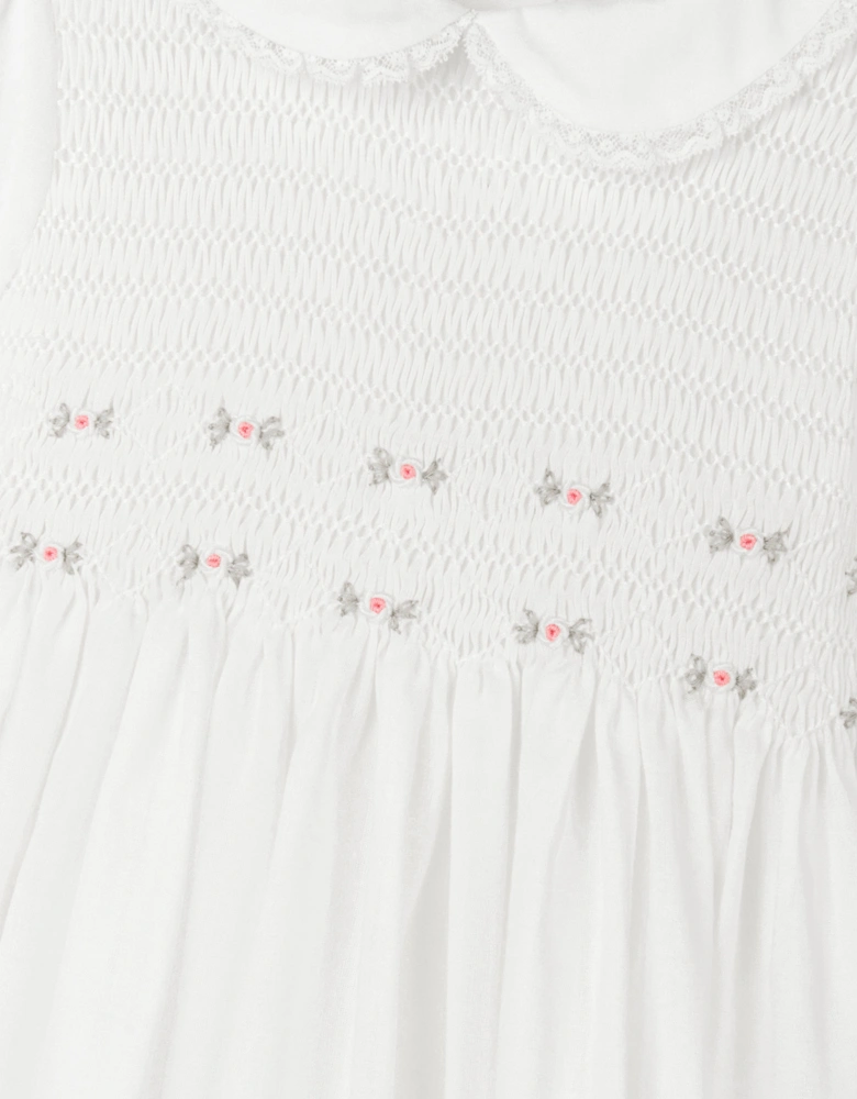 Girls Smocked Embroidered Dress in Ivory