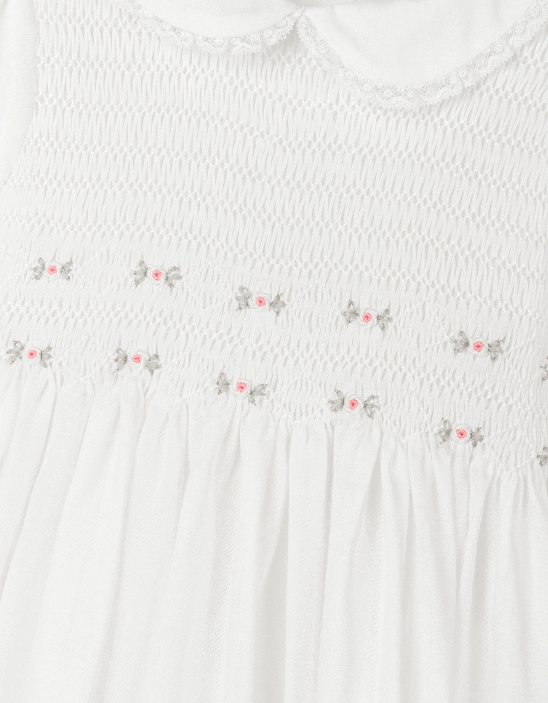 Girls Smocked Embroidered Dress in Ivory