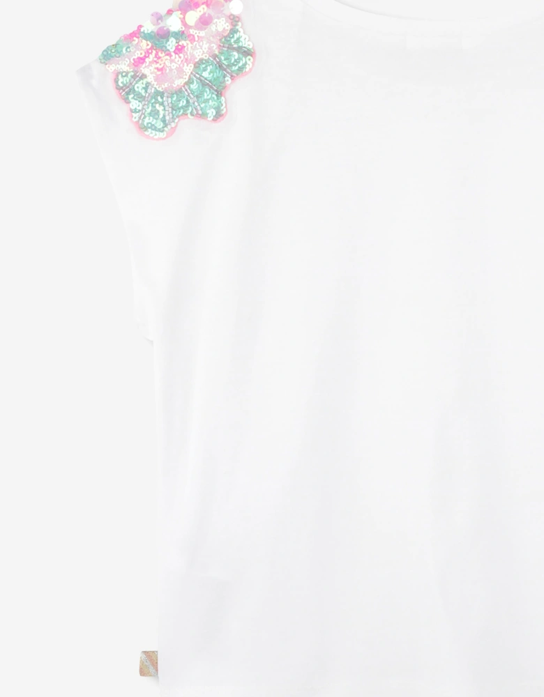 Billieblush Girls Sequin Shoulder T-Shirt in White