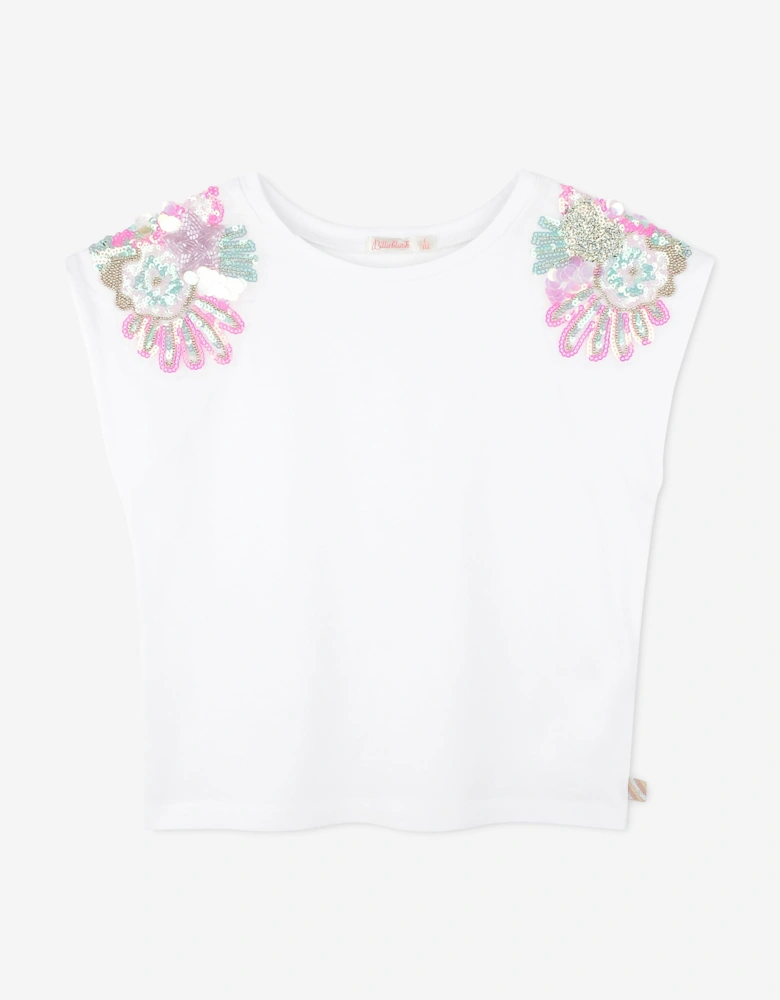 Billieblush Girls Sequin Shoulder T-Shirt in White