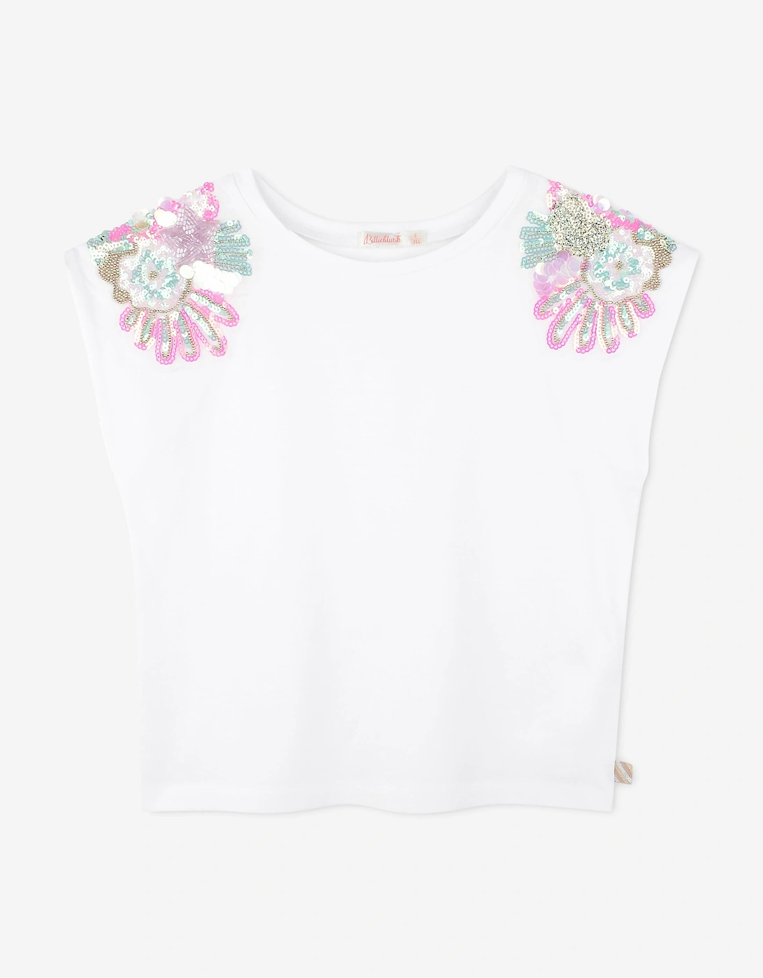 Billieblush Girls Sequin Shoulder T-Shirt in White, 5 of 4