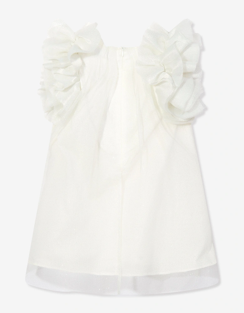 Girls Puffy Sleeves Tulle Dress in White