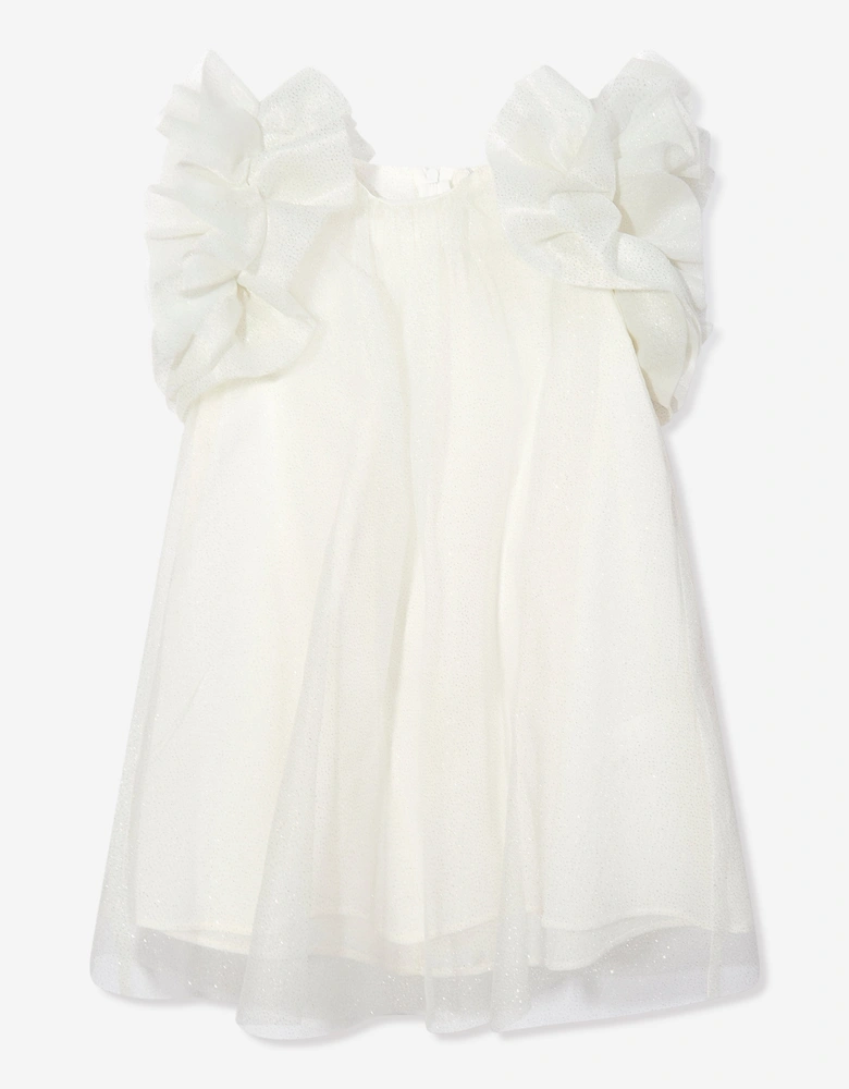 Girls Puffy Sleeves Tulle Dress in White