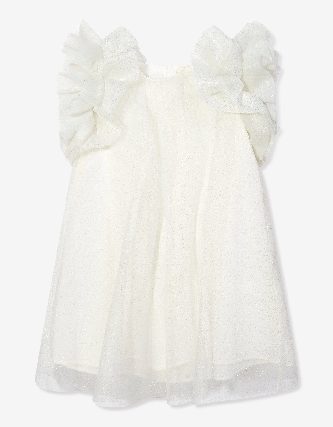 Girls Puffy Sleeves Tulle Dress in White, 5 of 4