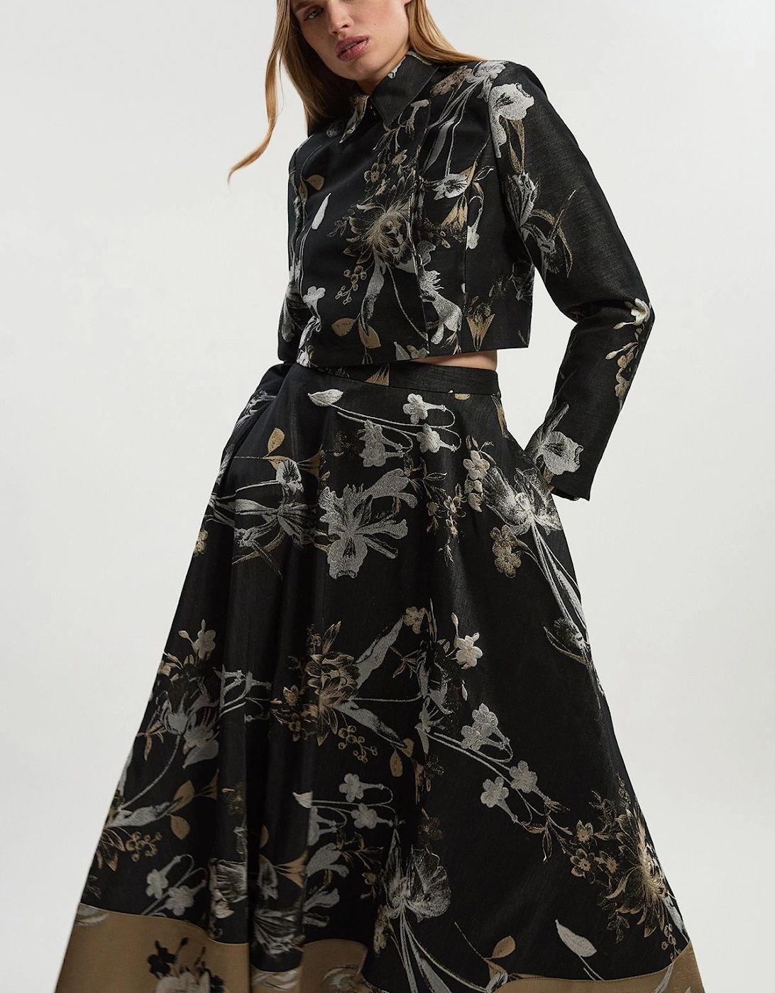 Floral Jacquard Tailored Full Midi Skirt, 2 of 1