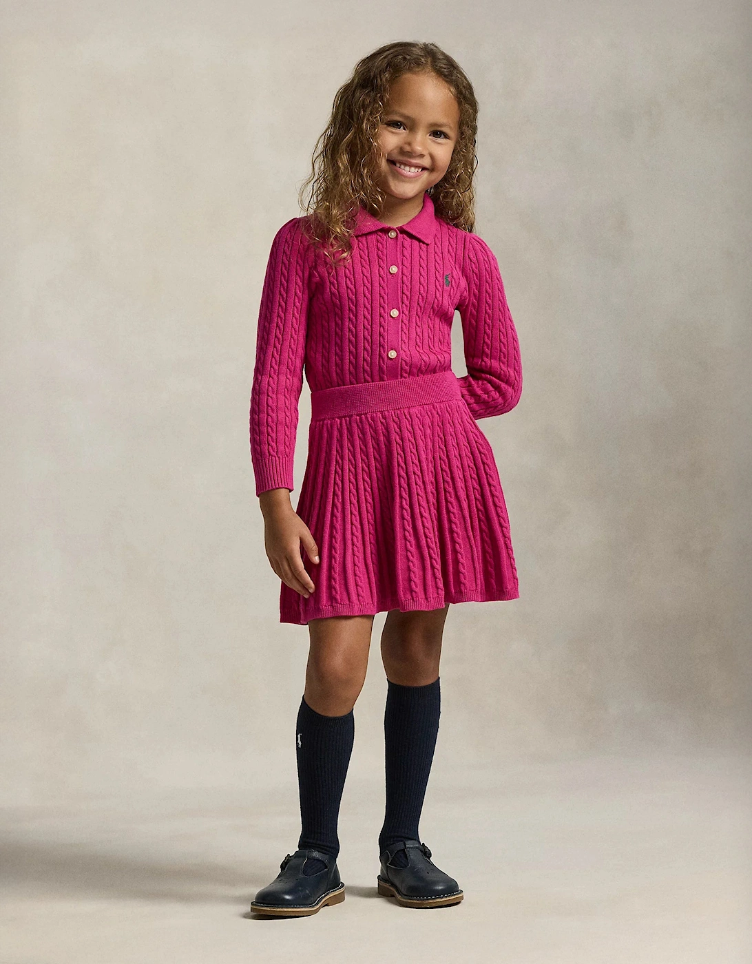 Girls Cable Knit Cardigan and Skirt Set in Pink