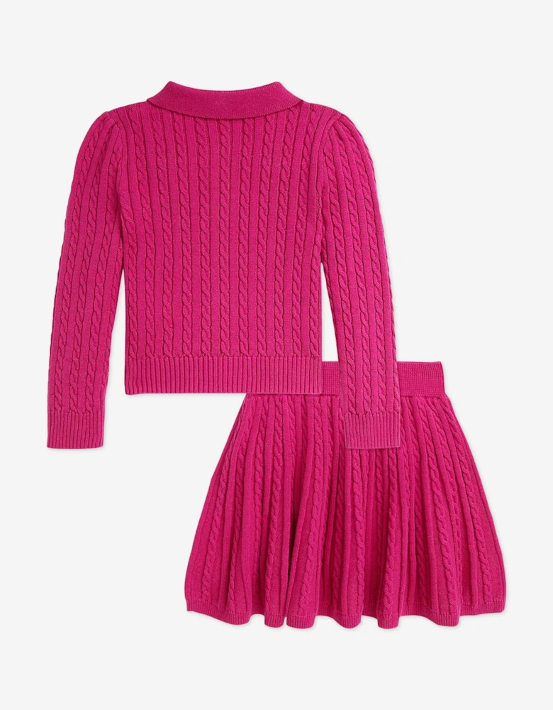 Girls Cable Knit Cardigan and Skirt Set in Pink