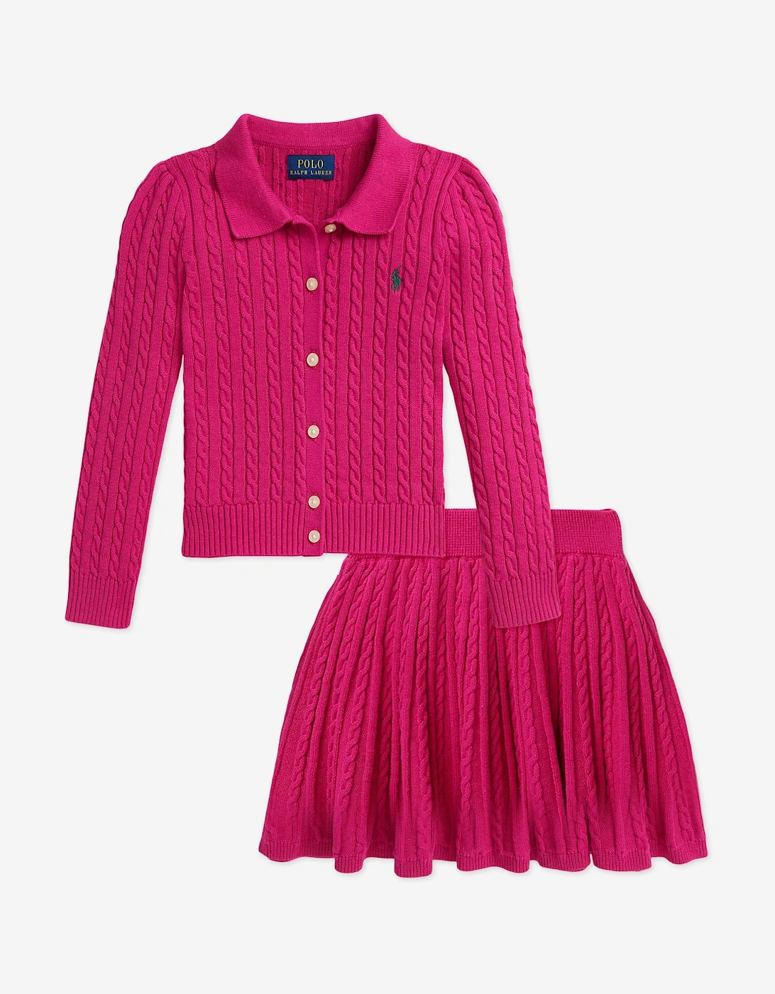 Girls Cable Knit Cardigan and Skirt Set in Pink, 5 of 4