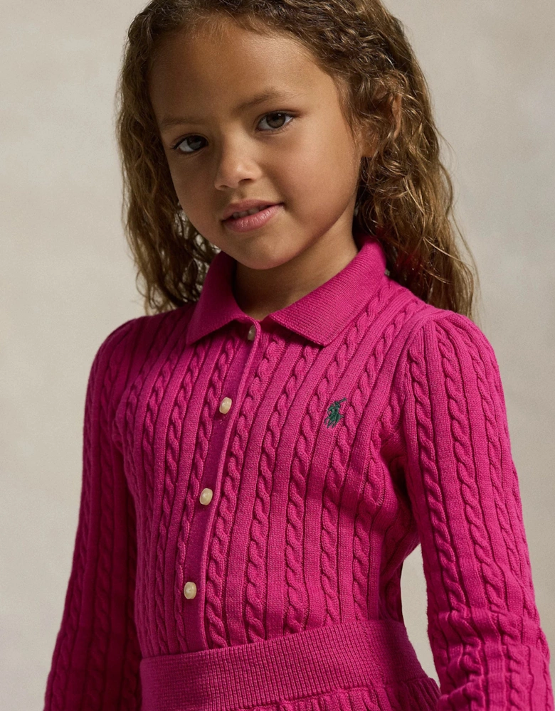Girls Cable Knit Cardigan and Skirt Set in Pink