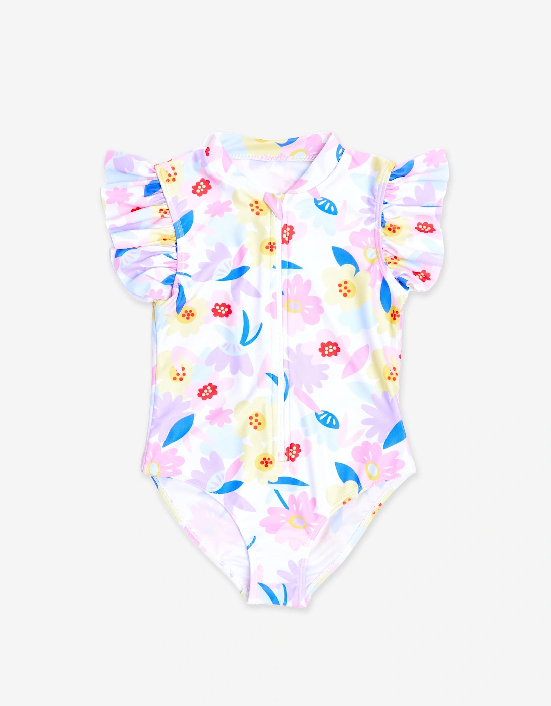 Girls Flower Swimsuit in White (UPF50+), 5 of 4