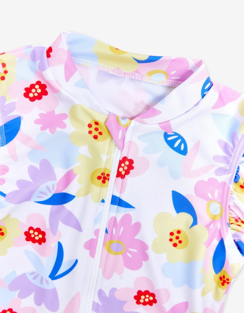 Girls Flower Swimsuit in White (UPF50+)