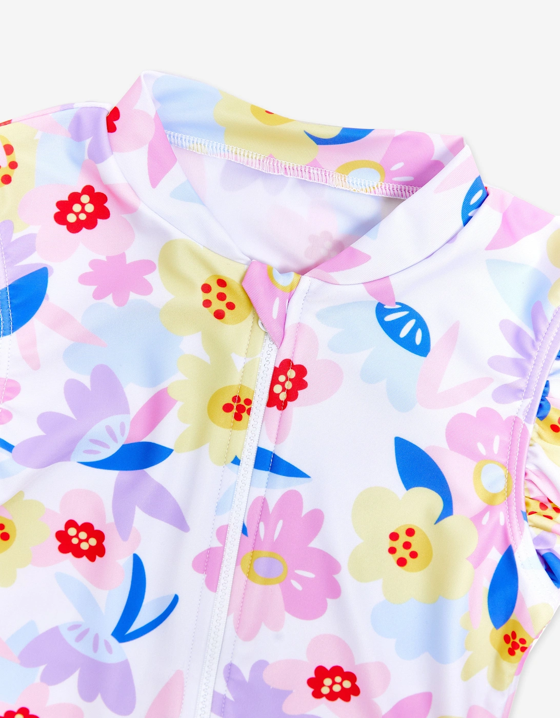 Girls Flower Swimsuit in White (UPF50+)