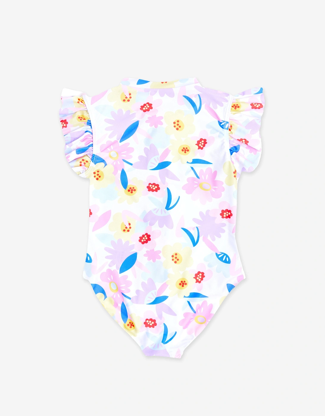 Girls Flower Swimsuit in White (UPF50+)
