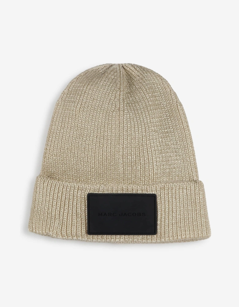 Girls Knitted Logo Beanie Hat in Gold