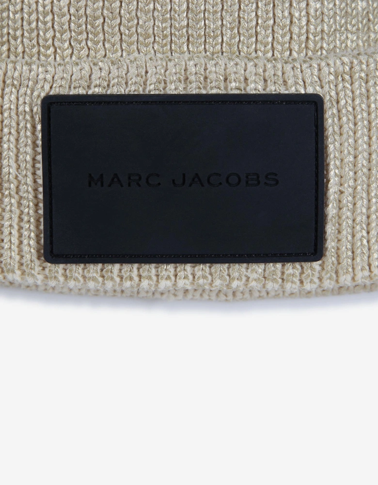 Girls Knitted Logo Beanie Hat in Gold