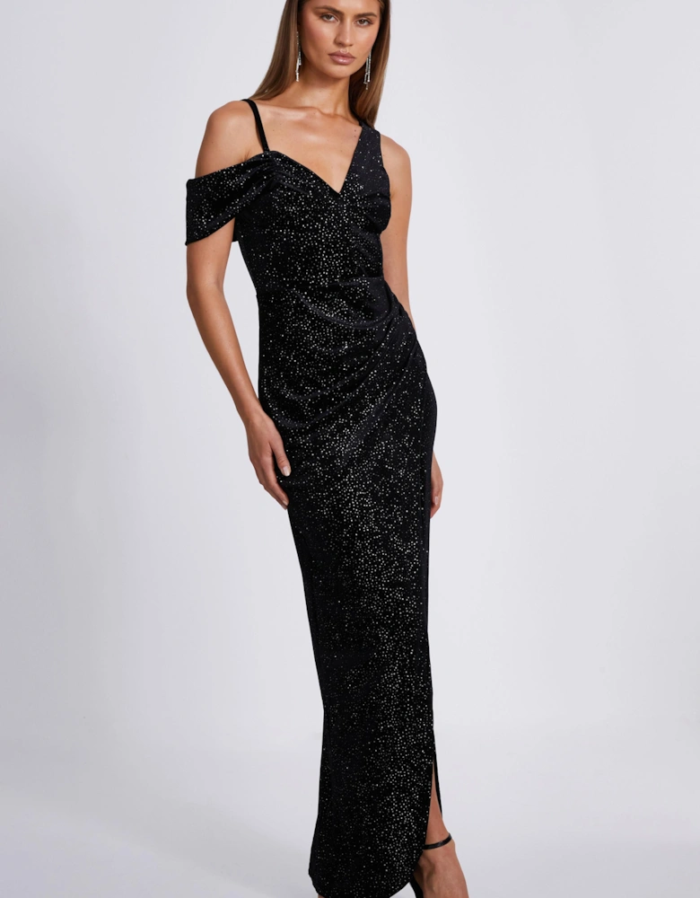 Black Velvet Glitter Maxi Dress