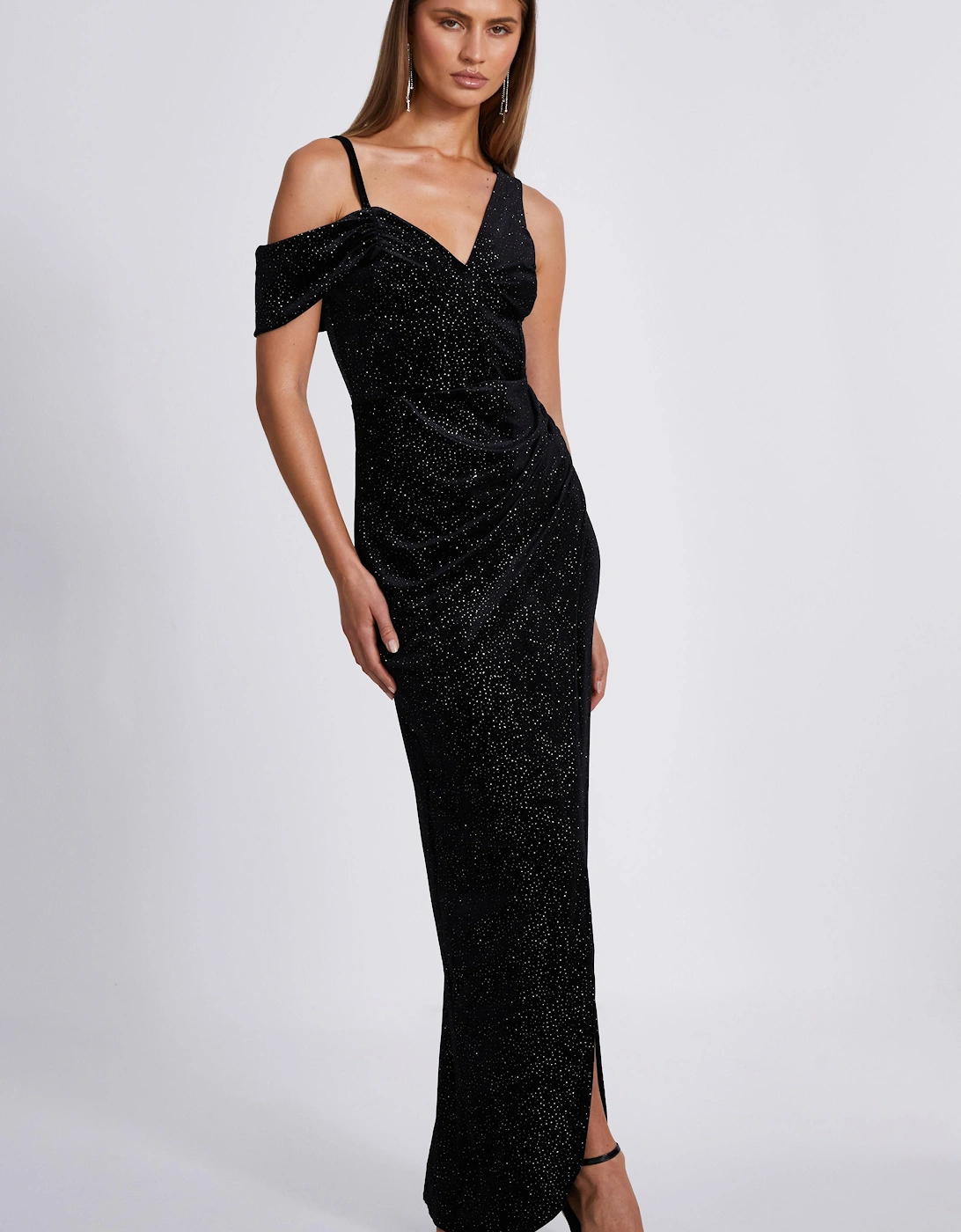 Black Velvet Glitter Maxi Dress, 2 of 1