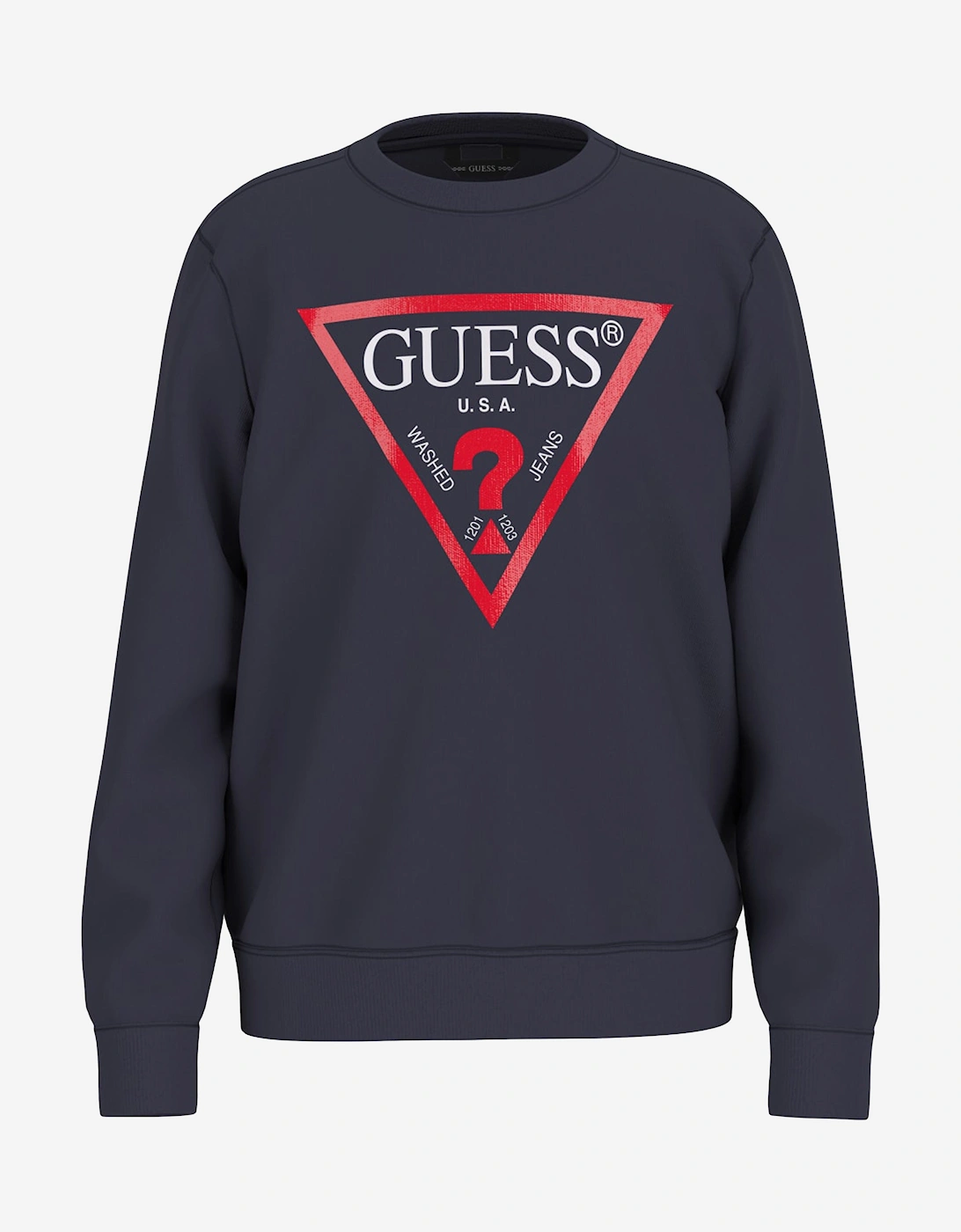 Guess Boys Navy 'S Logo Print Sweatshirt In  6 Years/7 Years Size 6.5 Yrs Kids