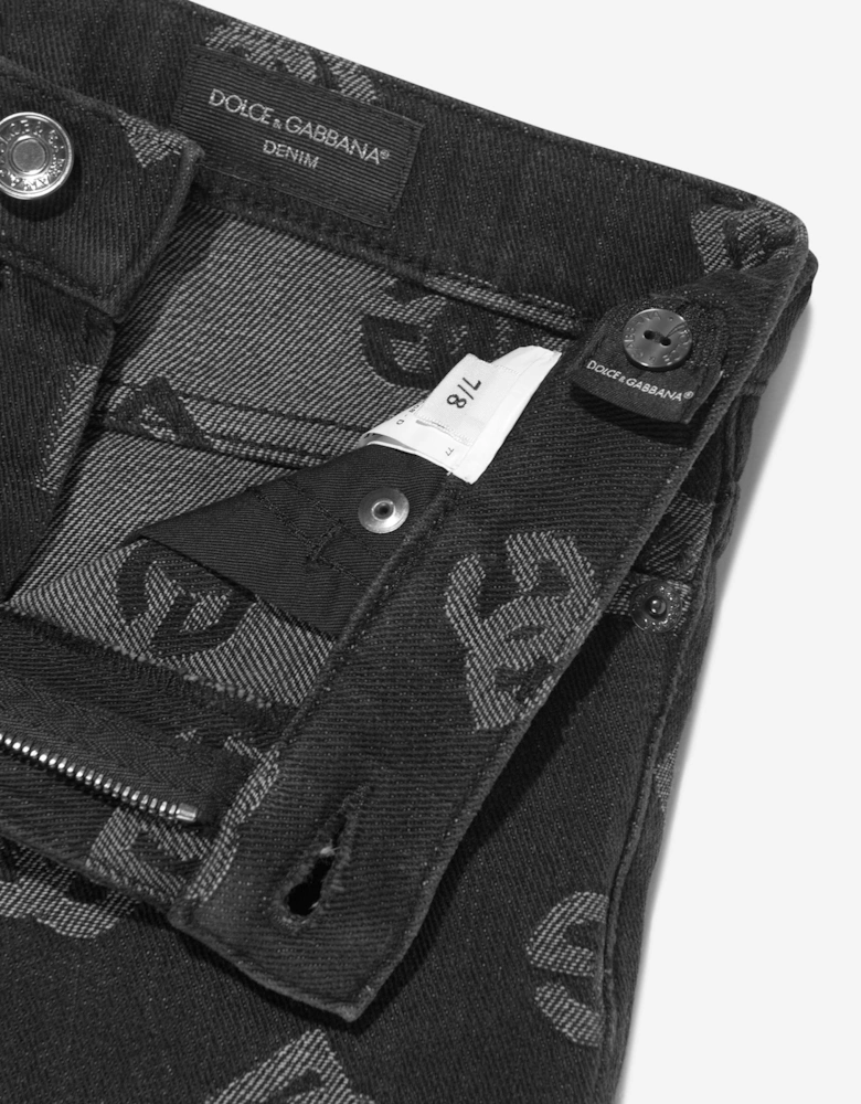 Boys Monogram Logo Jeans in Black