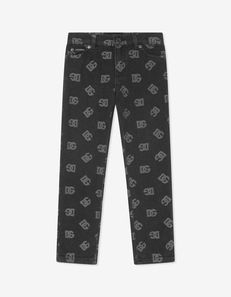 Boys Monogram Logo Jeans in Black
