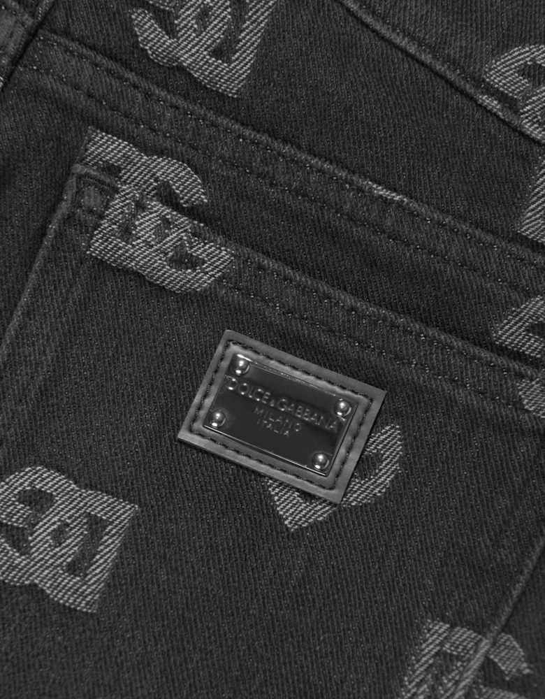 Boys Monogram Logo Jeans in Black