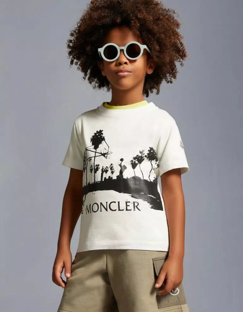 Enfant Boys Graphic Basketball Print T-Shirt in White