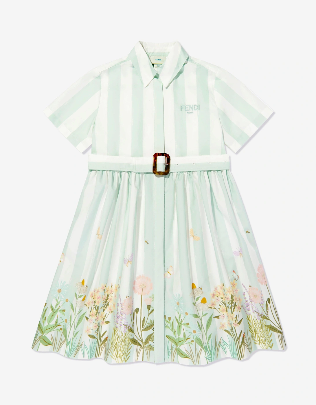 Girls Striped Floral Shirt Dress in Green, 5 of 4