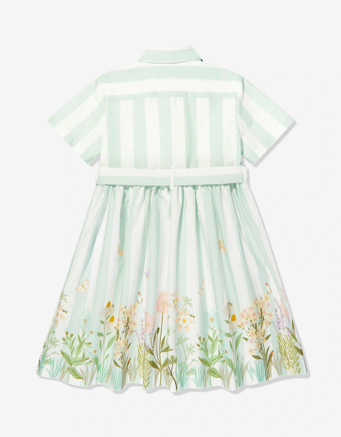 Girls Striped Floral Shirt Dress in Green