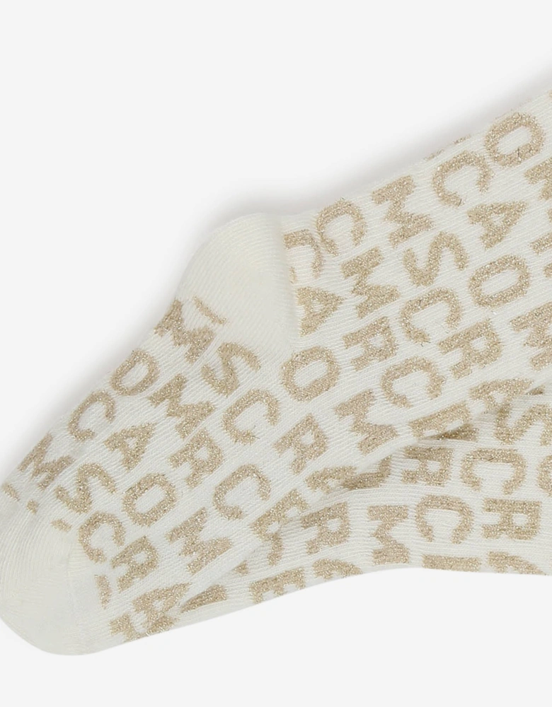 Girls Monogram Jacquard Socks in Ivory