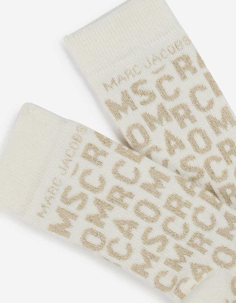 Girls Monogram Jacquard Socks in Ivory