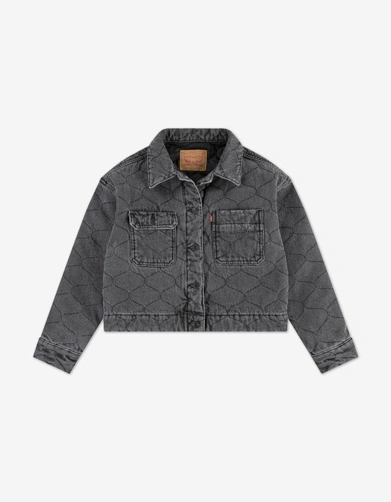 Girls Quilted Trucker Jacket in Black