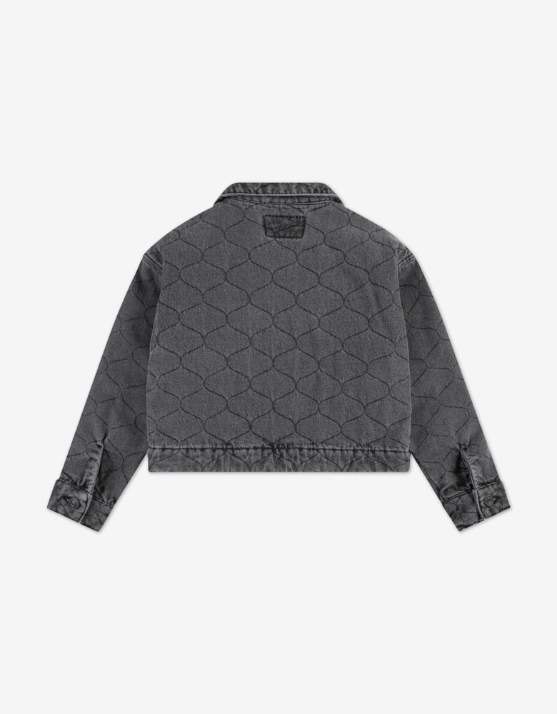 Girls Quilted Trucker Jacket in Black