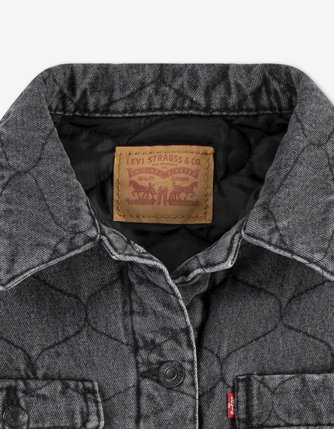 Girls Quilted Trucker Jacket in Black