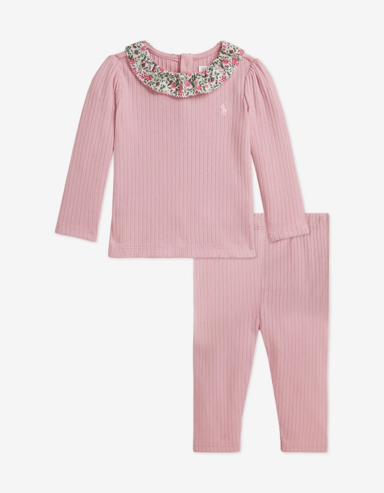 Baby Girls Rib Knit Leggings Set in Pink