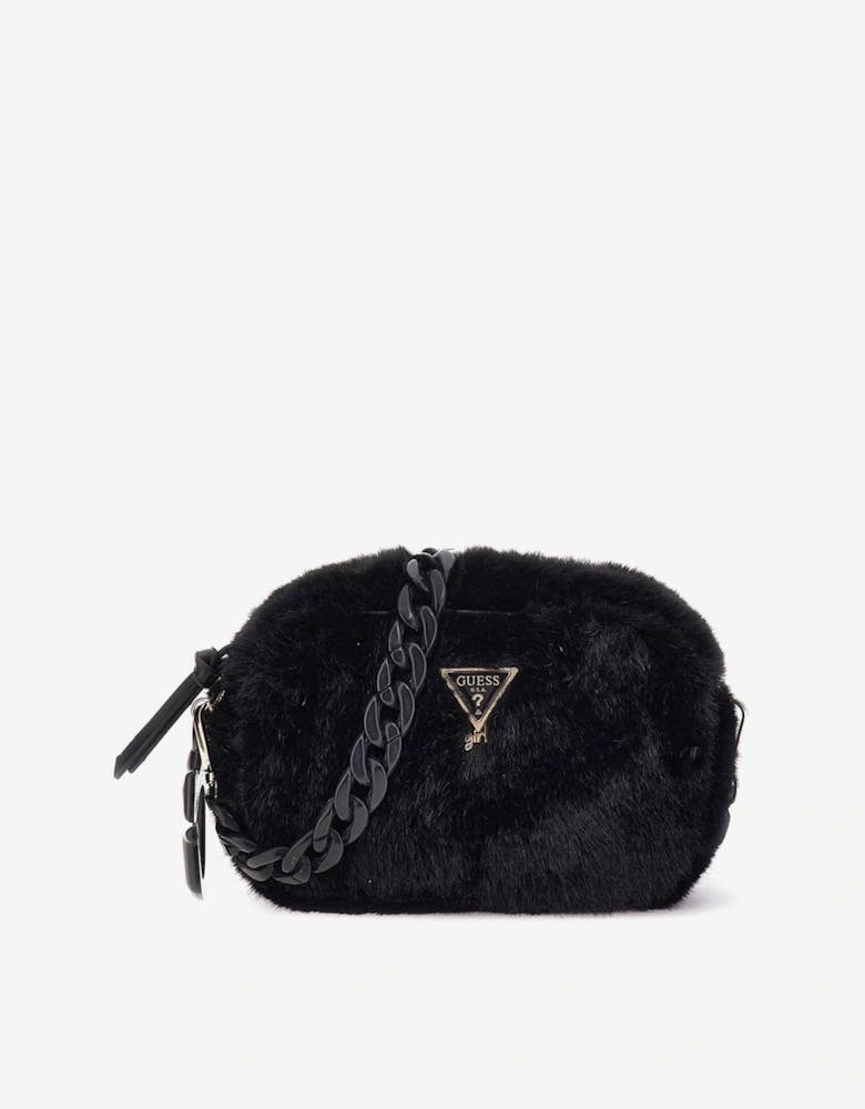 Girls Faux Fur Crossbody Bag in Black (22cm)